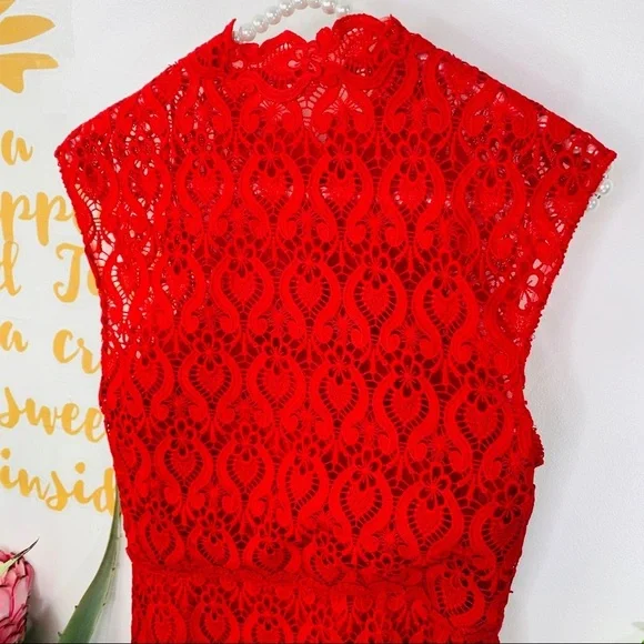 MIKAEL AGHAL Red Lace Sleeveless Midi Dress Size 2 - Picture 2 of 15